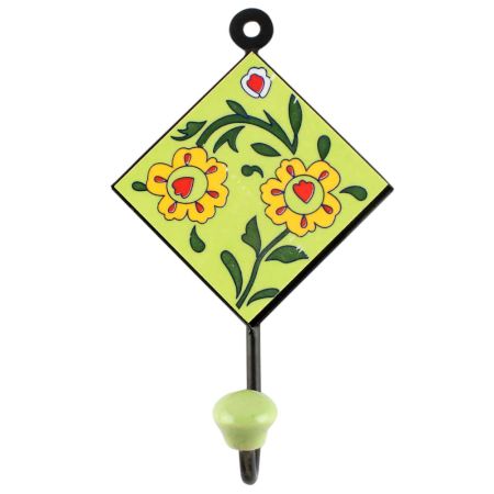 Pea Green Ceramic Floral Tile Hook Online